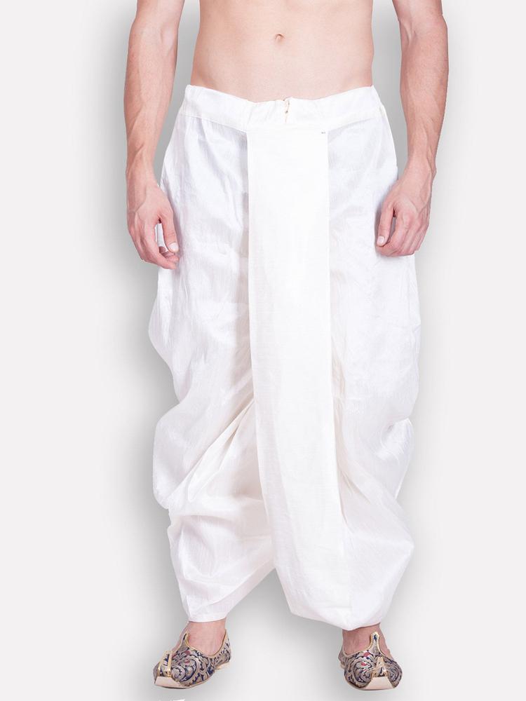 Men's Traditional White Coloured Plain Art Silk Dhoti