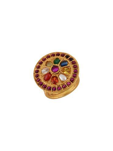 Gold Plated Silver Navratna Glass Ring