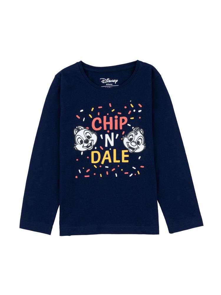Boys Round Neck "chip 'n' Dale" Puff Printed Cotton Full Sleeve Navy Blue Tshirt