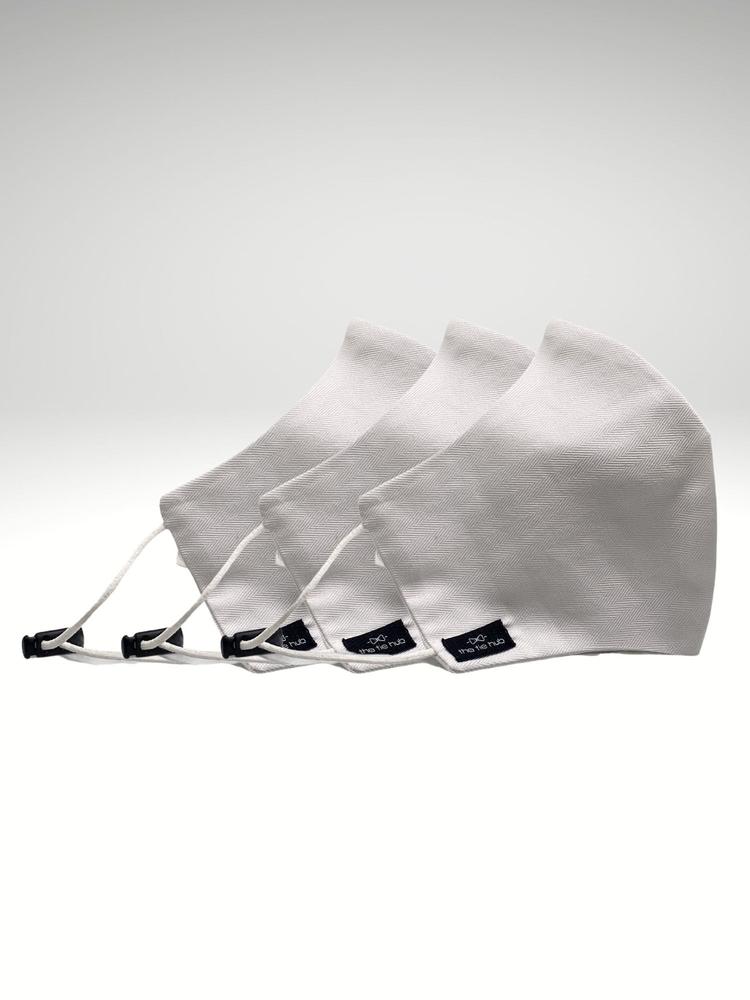 White Herringbone Premium Cotton Reusable Face Mask (Pack of 3)