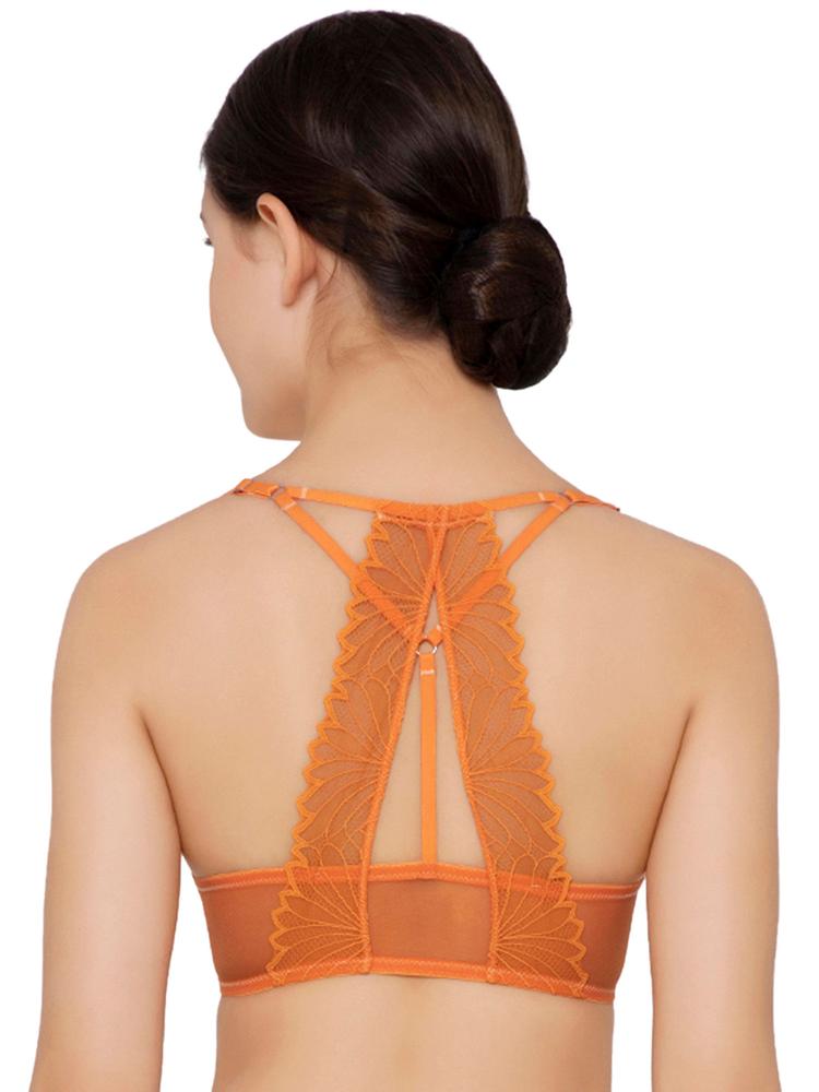 Soleil Padded Wired 3/4Th Cup Lace Fashion Bra - Orange