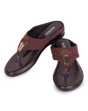 T-strap Sandals with Metal Accent