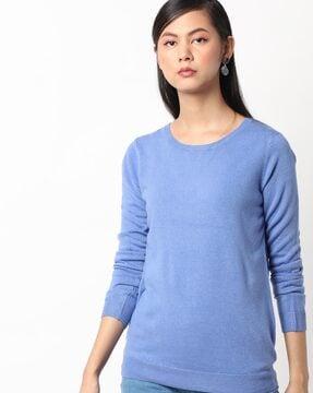 Round-Neck Top with Ribbed Hems