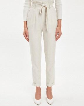 Pleated Front Cropped Trousers