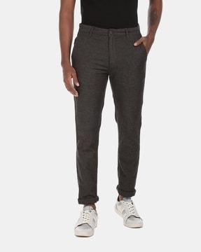 Mid-Rise Slim Fit Flat Front Trousers