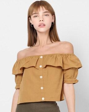 Off-Shoulder Top with Ruffled Panel