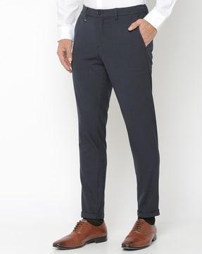 Checked Bi-Stretch Slim Fit Flat-Front Trousers