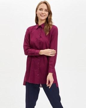 Shirt Tunic with Drop-Shoulder Sleeves