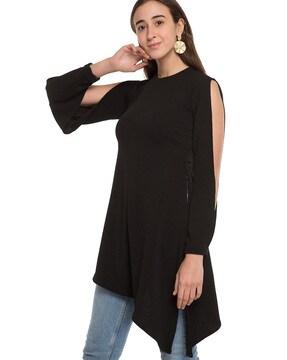 Round-Neck Top with Sleeve Cut-Out