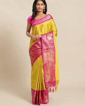 Traditional Saree with Tasseled Paisley Pattern Border