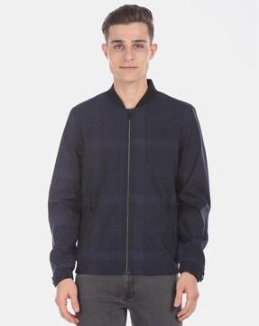 Checked Zip-Front Bomber Jacket