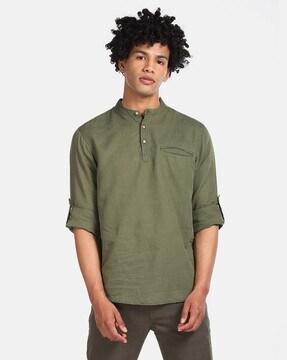Popover Shirt with Roll-Tab Sleeves