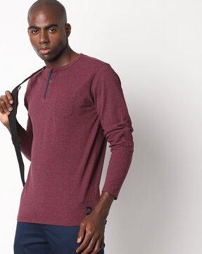 Heathered Henley T-shirt with Full Sleeves