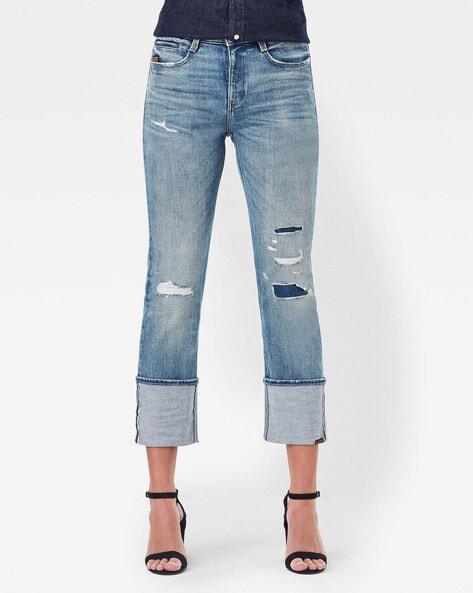 Mid-Wash High-Rise Distressed Jeans
