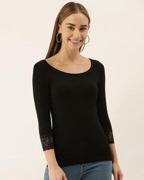 Round-Neck T-shirt with Lace Sleeves