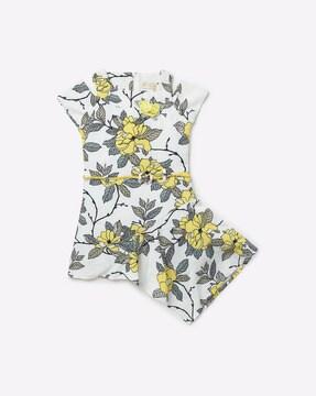 Floral Print Asymmetric Fit & Flare Dress with Detachable Belt