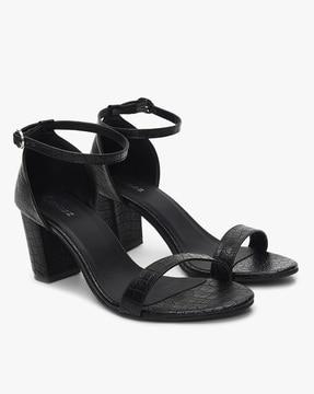 Reptilian-Textured Chunky Heels with Ankle Strap