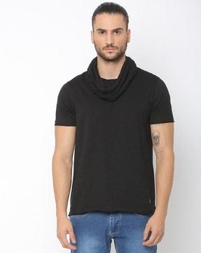 Cowl-Neck T-shirt with Vented Hemline