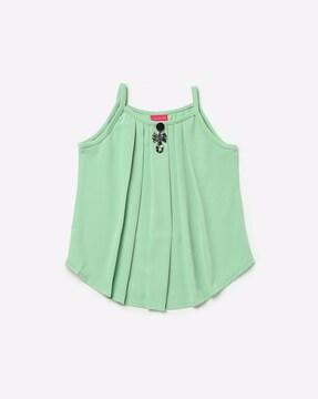 Pleated Strappy Top with Embellished Accent