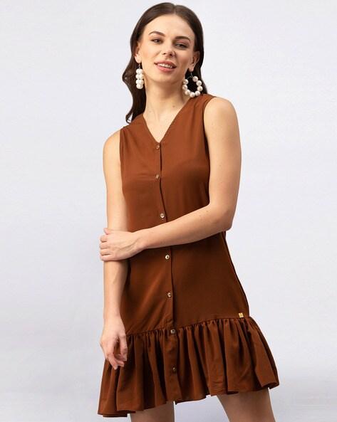 V-neck Button-Down Tiered Dress