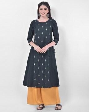 Embroidered A-line Kurta with Side Tie-Ups