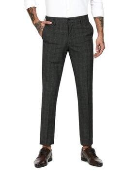 Checked Flat-Front Formal Trousers