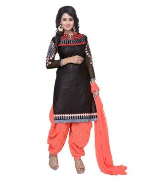 Chanderi Cotton Embroidery Unstitched Salwar Suit Dress Material