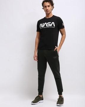 NASA Print Crew-Neck T-shirt with Applique
