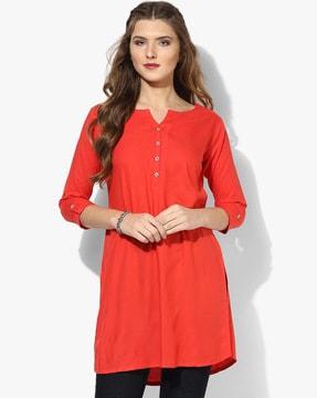 Straight Kurti with Roll-Up Sleeves