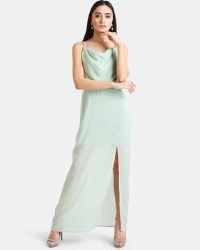 Cowl-Neck Gown Dress with Front Slit