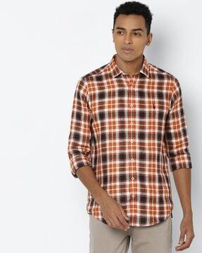 Checked Spread-Collar Shirt with Patch Pocket