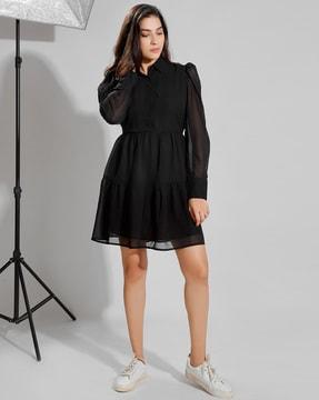 A-line Dress with Collar-Neck