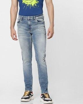 Distressed Low-Rise Regular Fit Jeans