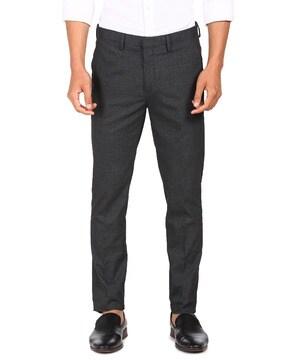 Checked Flat-Front Mid-Rise Formal Trousers with Insert Pockets
