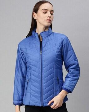 Quilted Zip-Front Bomber Jacket with Zip Pockets