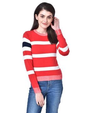 Striped Round-Neck Pullover