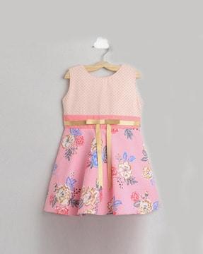 Floral Print A-line Dress with Satin Ribbon Bow