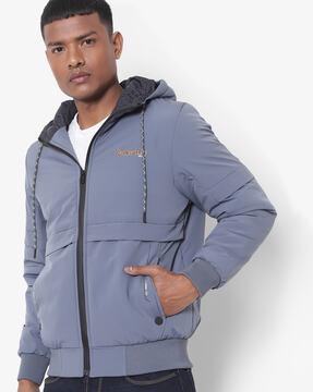 Panelled Zip-Front Hooded Jacket