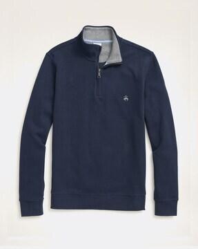 Ribbed French Terry Half-Zip Crew-Neck T-shirt