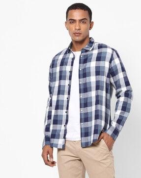 Checked Cotton Shirt with Spread Collar