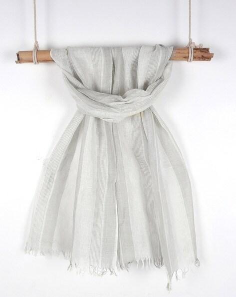Striped Linen Scarf with Fringes