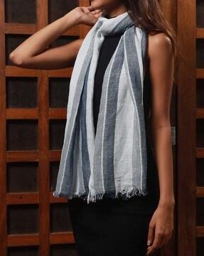 Striped Linen Scarf with Fringes