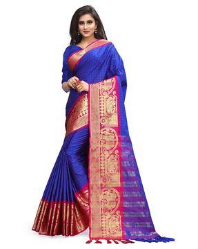 Blue & Pink Cotton Silk Saree Traditional Saree