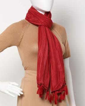 Textured Scarf with Tassels Accent