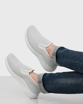 Textured Slip-On Shoes with Elasticated Gussets