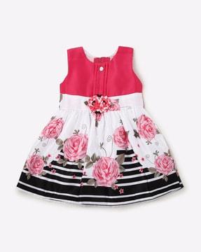Floral Print Sleeveless Fit & Flare Dress with Rosette