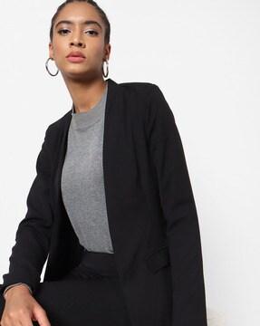 Front-Open Blazer with Flap Pockets