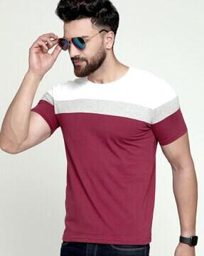Crew-Neck T-shirt with Contrast Stripes
