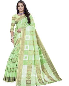 Semi Cotton Silk Woven Bordered Saree with Rich Pallu