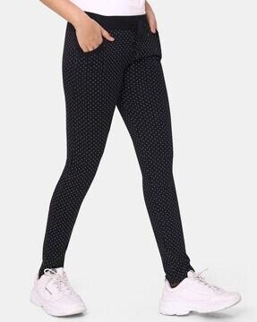 Polka-Dotted Fitted Track Pants with Drawstring Waist
